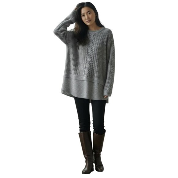 TAHARI NEW Cable Knit Oversized Mohair Wool Spandex Long Sweater Stretch Cozy L - Picture 1 of 16